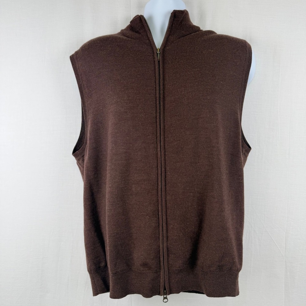 Scott Barber Mens XL Brown 100% Merino Wool Full Zip Mock Neck Sweater Vest